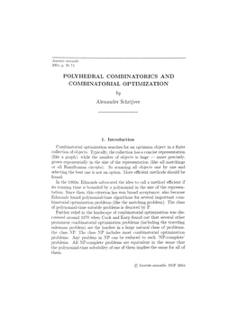 POLYHEDRAL COMBINATORICS and COMBINATORIAL OPTIMIZATION by Alexander Schrijver