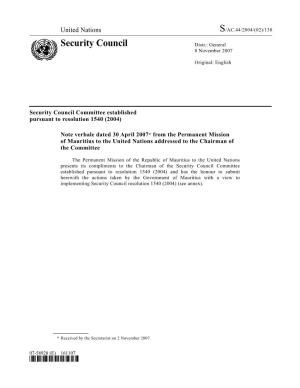 Security Council Distr.: General 8 November 2007