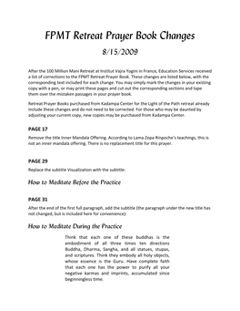 FPMT Retreat Prayer Book Changes