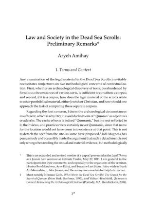 Law and Society in the Dead Sea Scrolls: Preliminary Remarks*
