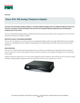 Cisco ATA 186 Analog Telephone Adapter