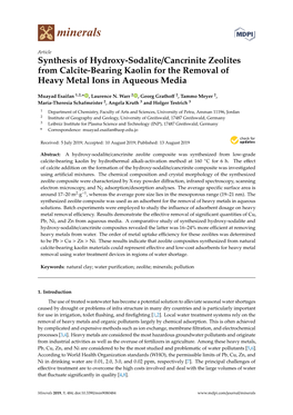 Synthesis of Hydroxy-Sodalite/Cancrinite Zeolites from Calcite-Bearing Kaolin for the Removal of Heavy Metal Ions in Aqueous Media