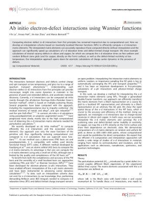 Ab Initio Electron-Defect Interactions Using Wannier Functions ✉ I-Te Lu1, Jinsoo Park1, Jin-Jian Zhou1 and Marco Bernardi1