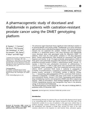 A Pharmacogenetic Study of Docetaxel and Thalidomide in Patients with Castration-Resistant Prostate Cancer Using the DMET Genotyping Platform