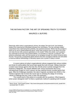 The Nathan Factor: the Art of Speaking Truth to Power Maurice A. Buford