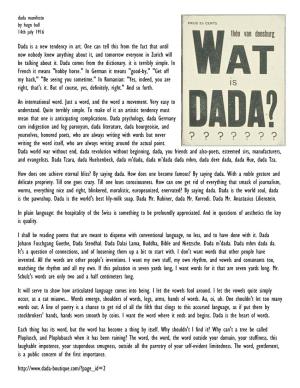 Dada Manifesto by Hugo Ball 14Th July 1916