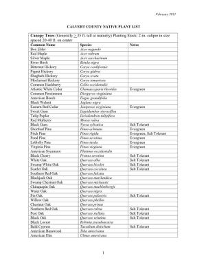 Calvert County Native Plant List