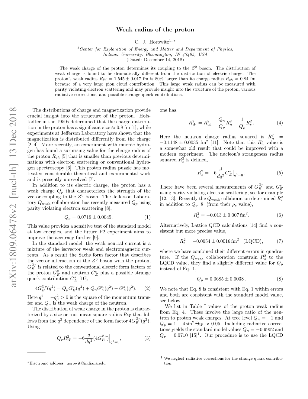 Arxiv:1809.06478V2 [Nucl-Th] 13 Dec 2018 Zp 2 P 2 N 2 S 2 4GE (Q ) = Qpge(Q ) + Qnge(Q ) − GE(Q )