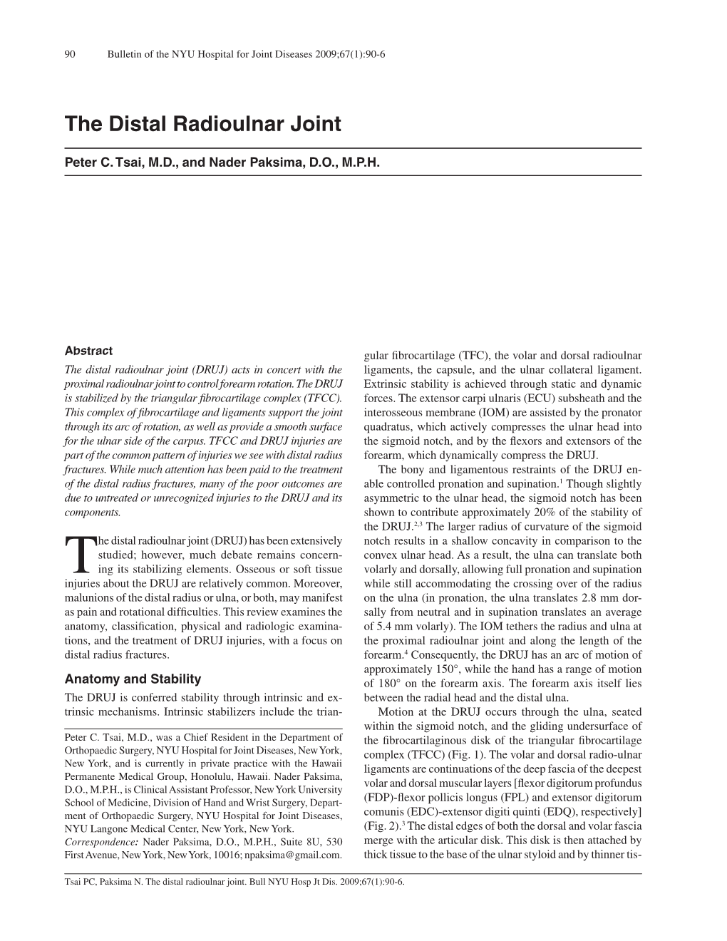 The Distal Radioulnar Joint