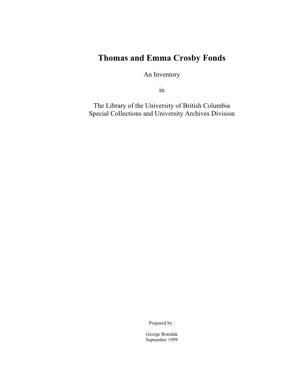 Thomas and Emma Crosby Fonds