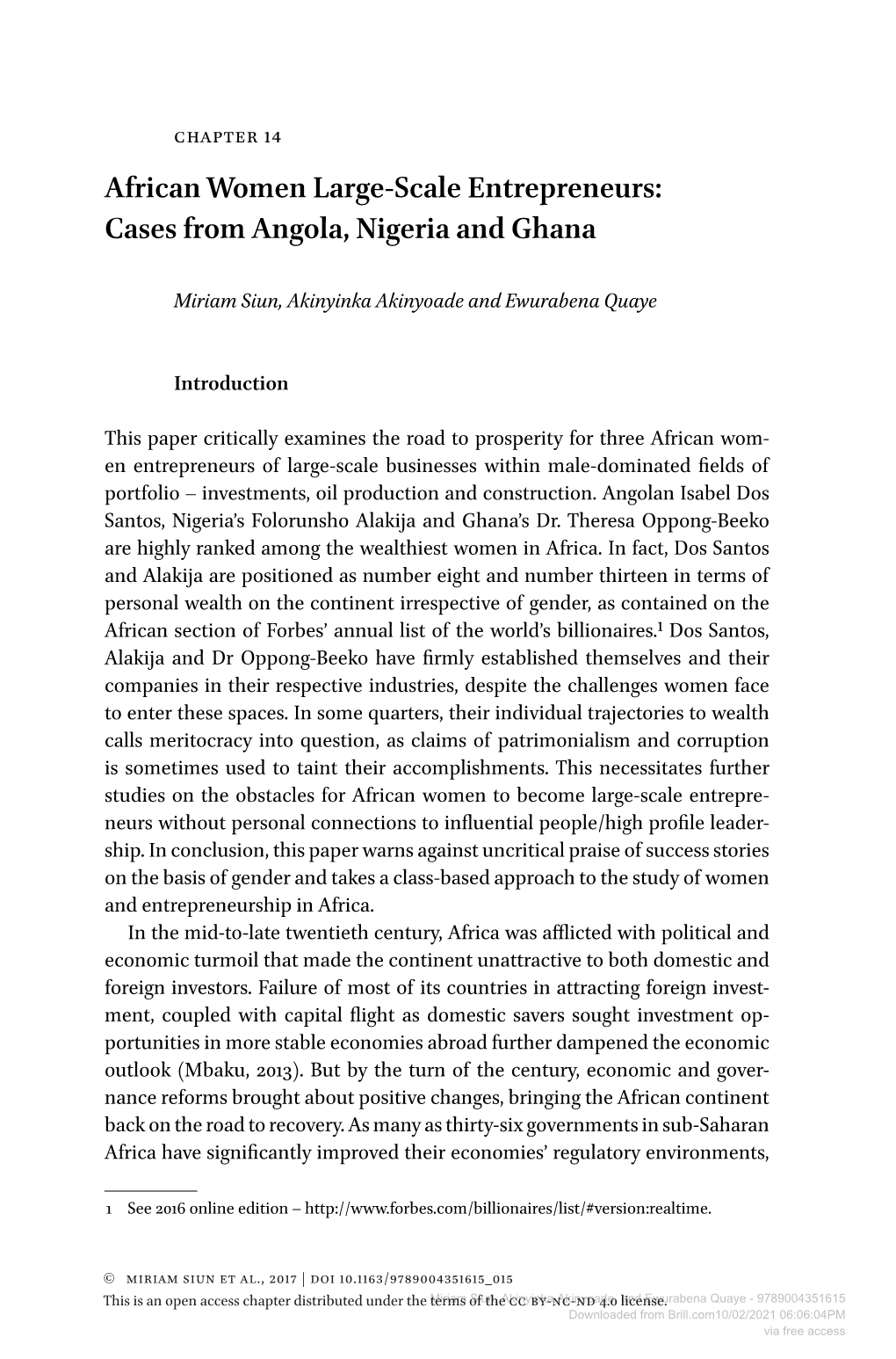 African Women Large-Scale Entrepreneurs: Cases from Angola, Nigeria and Ghana