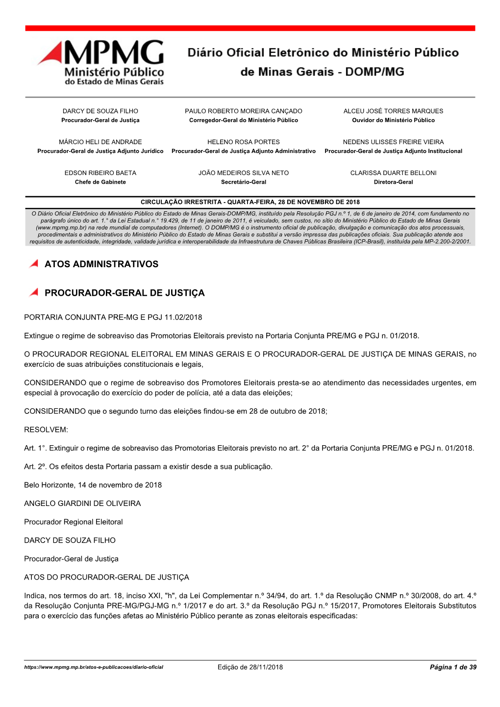 Atos Administrativos Procurador-Geral De Justiça