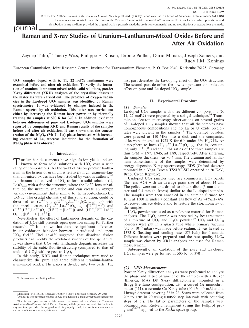 'Ray Studies of Uraniumâ•ﬁlanthanumâ•'Mixed Oxides