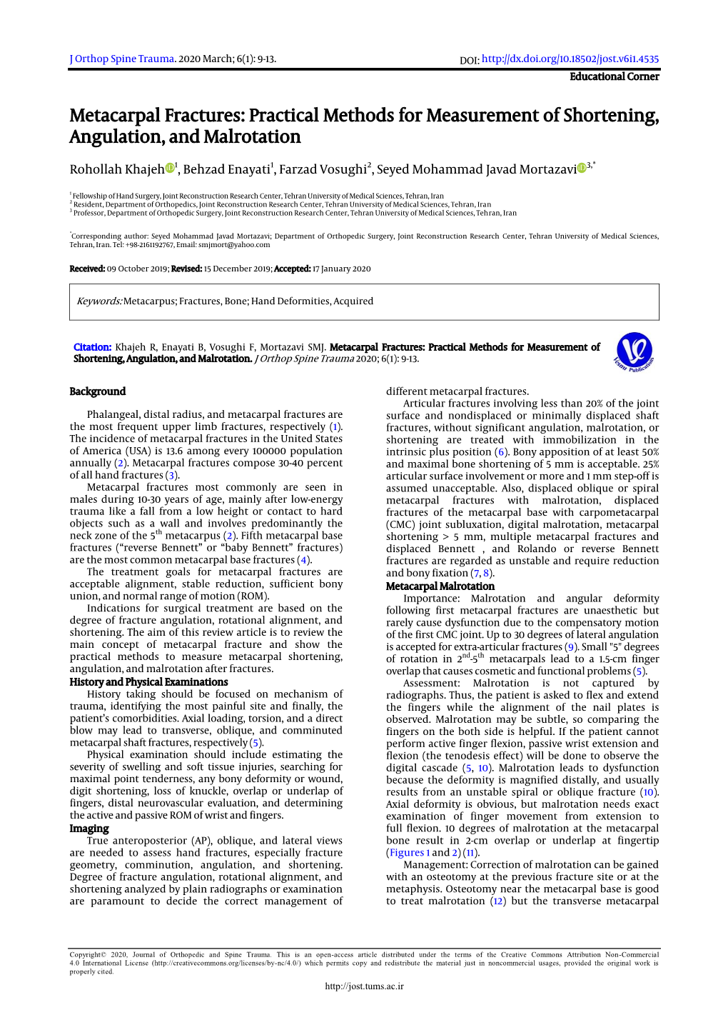 Metacarpal Fractures: Practical Methods for Measurement of Shortening, Angulation, and Malrotation