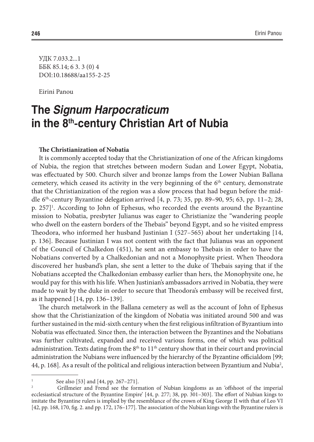 The Signum Harpocraticum in the 8Th-Century Christian Art of Nubia