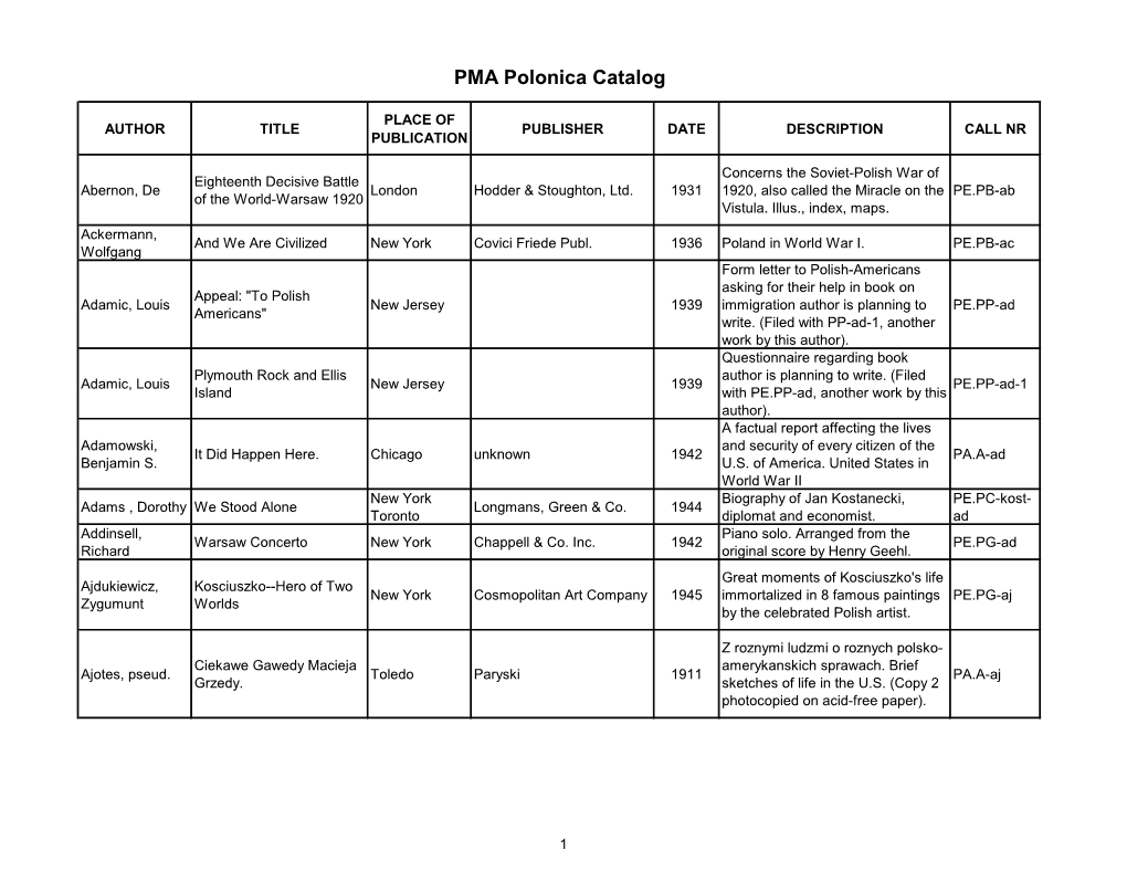 PMA Polonica Catalog