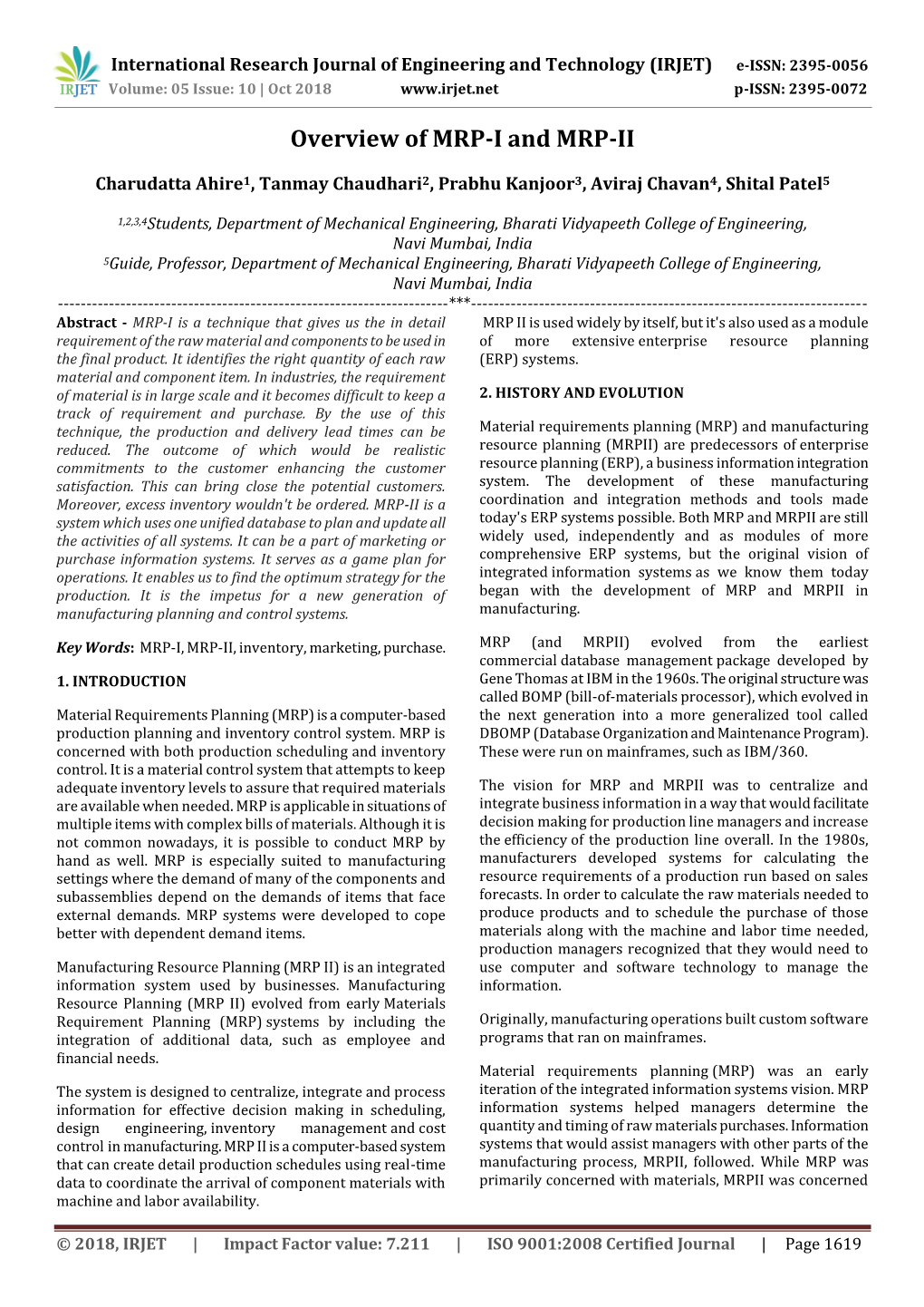 Overview of MRP-I and MRP-II