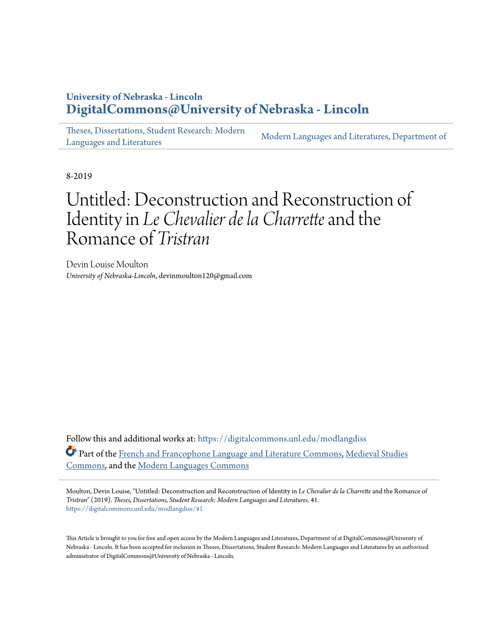 Untitled: Deconstruction and Reconstruction of Identity in &lt;I&gt;Le