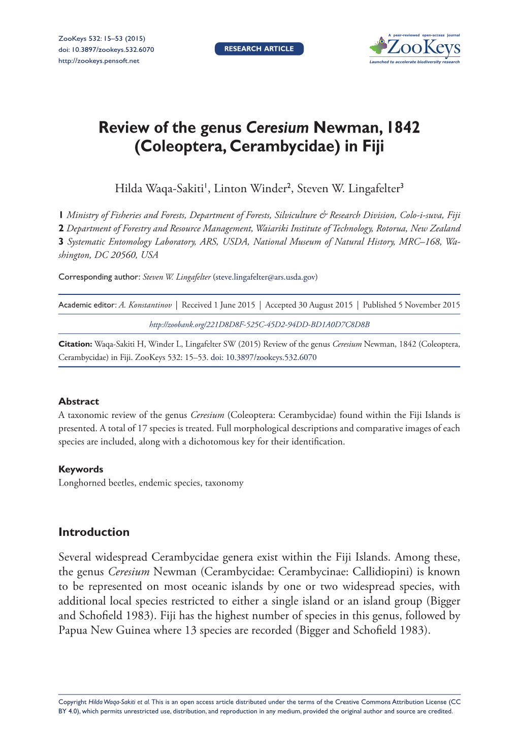 ﻿Review of the Genus Ceresium Newman, 1842 (Coleoptera