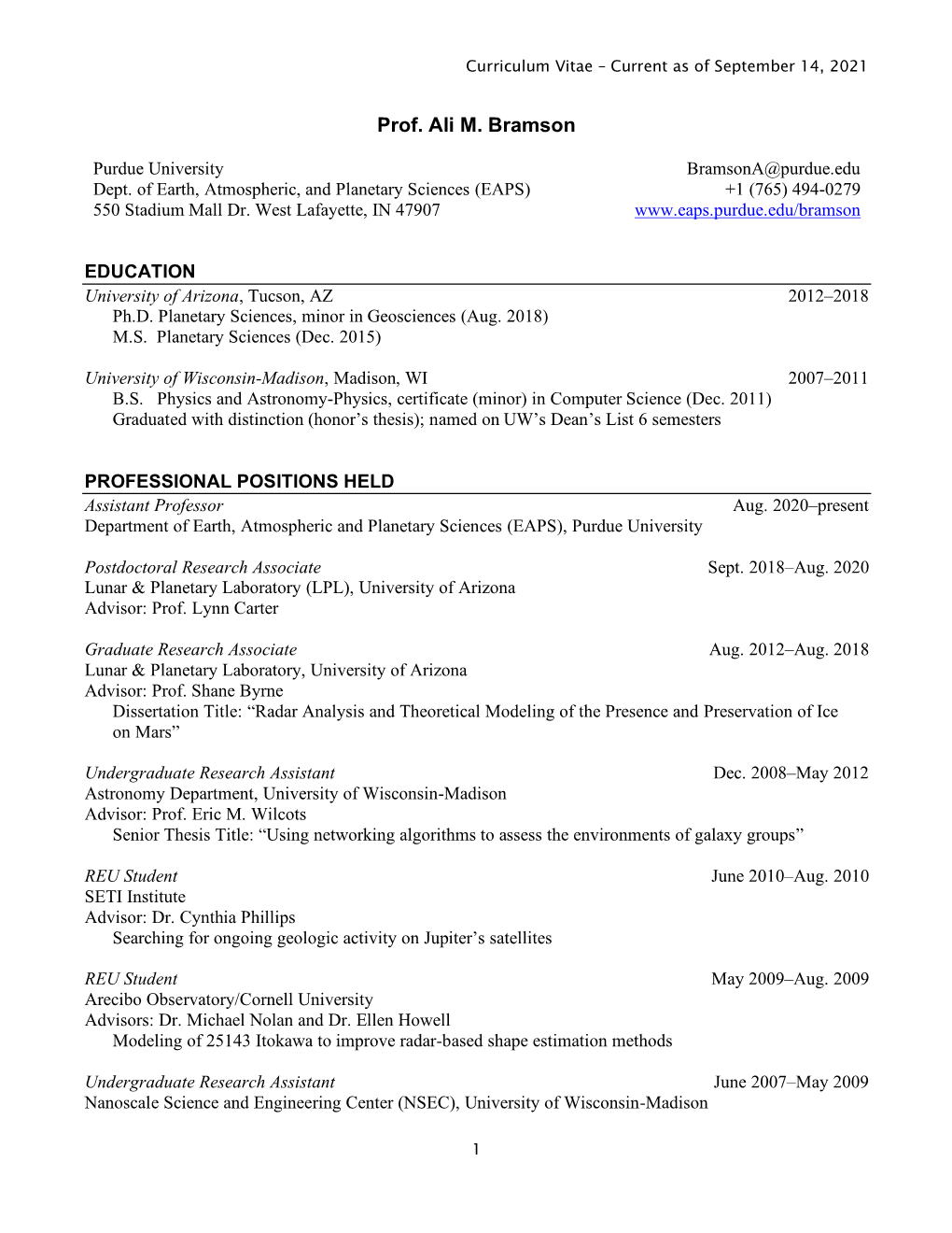 Ali M. Bramson CV