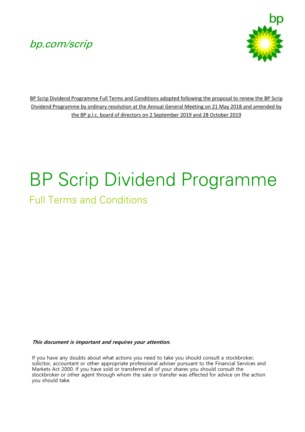 BP Scrip Dividend Programme