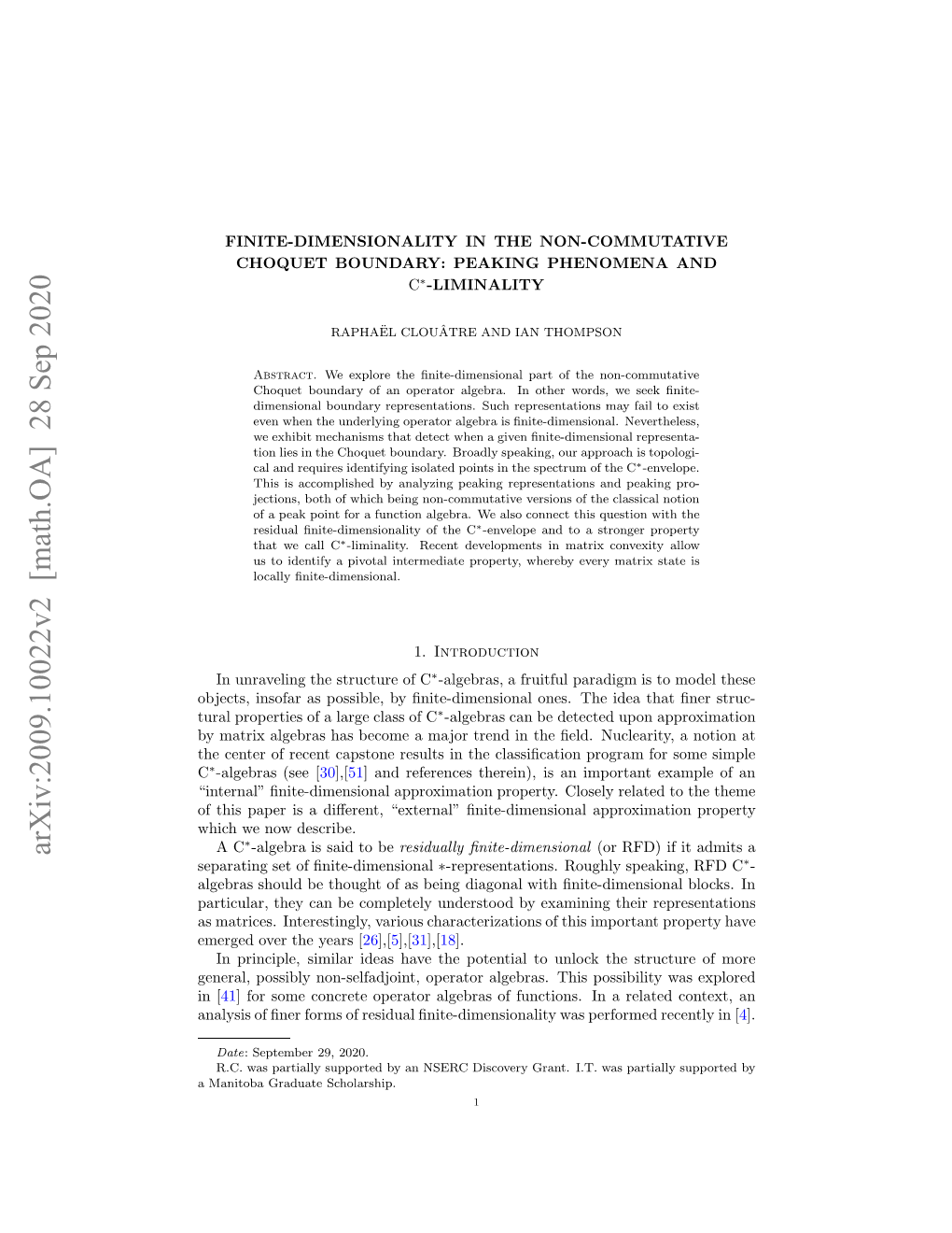 Arxiv:2009.10022V2 [Math.OA] 28 Sep 2020 Bet,Isfra Osbe Yﬁiedmninloe.Teie T Idea C of the Class Large Ones