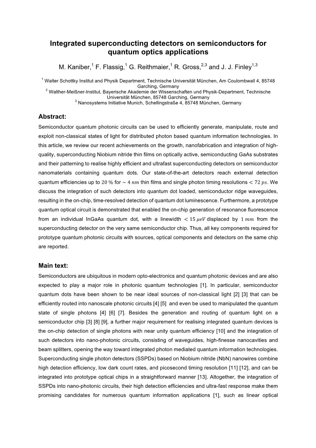 Integrated Superconducting Detectors on Semiconductors for Quantum Optics Applications