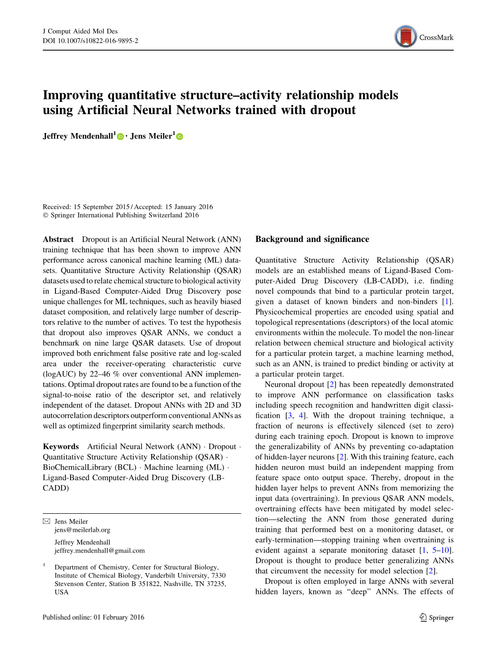 Jens Meiler Improving Quantitative Structure-Activity Relationship
