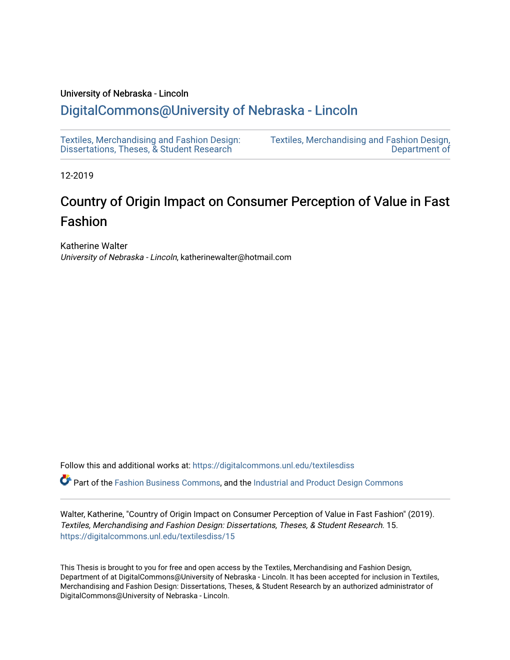 Country of Origin Impact on Consumer Perception of Value in Fast Fashion