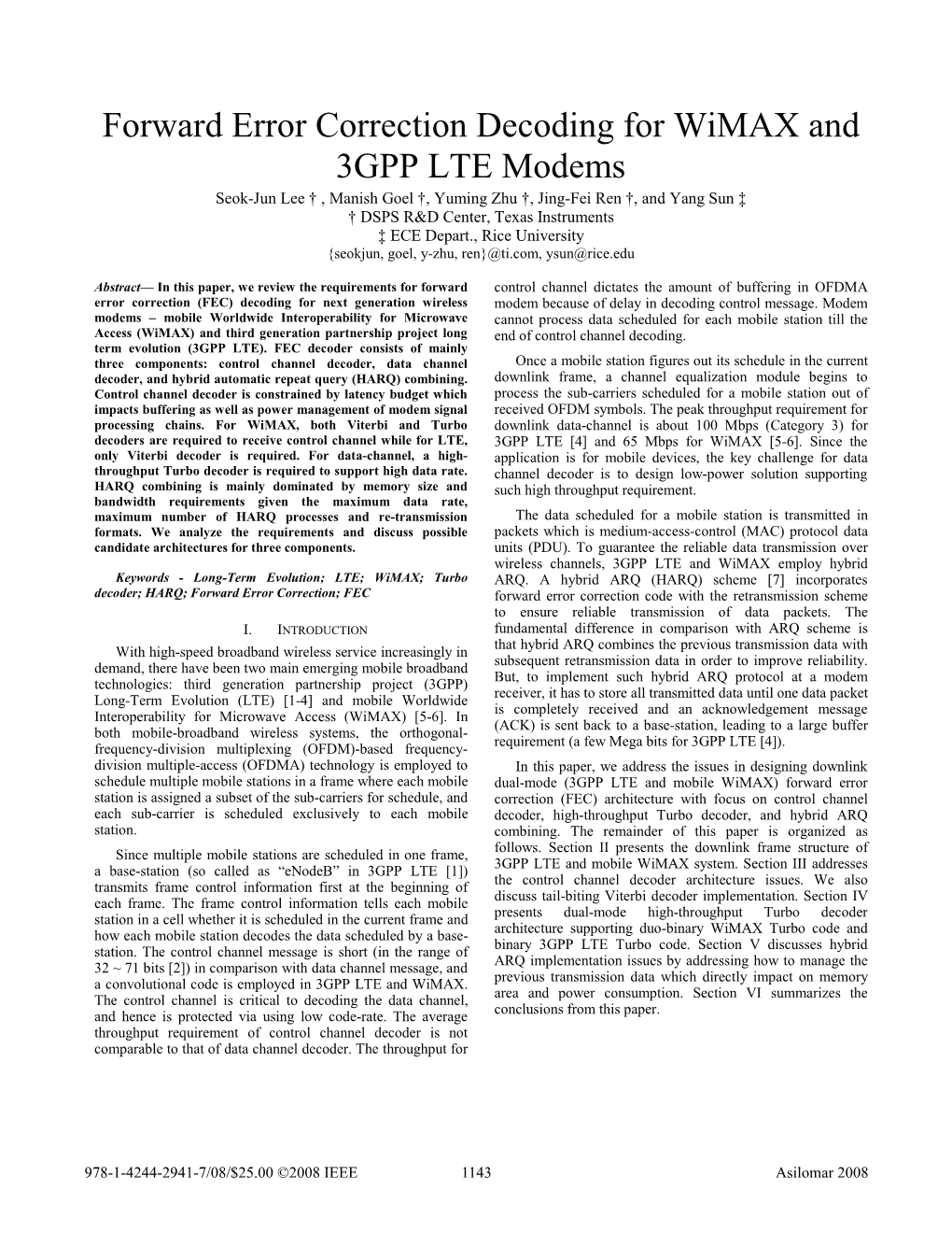 Forward Error Correction Decoding for Wimax and 3GPP LTE Modems