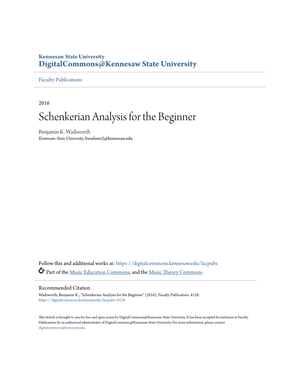 Schenkerian Analysis for the Beginner Benjamin K