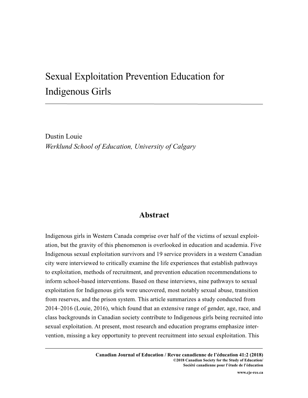 Sexual Exploitation Prevention Education for Indigenous Girls