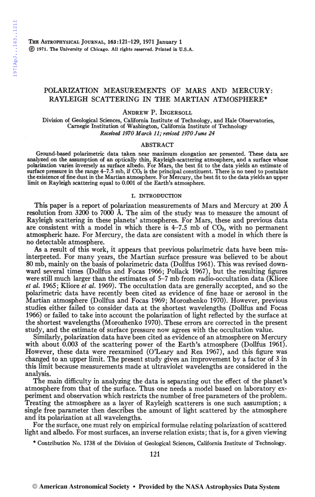 Polarization Measurements of Mars And