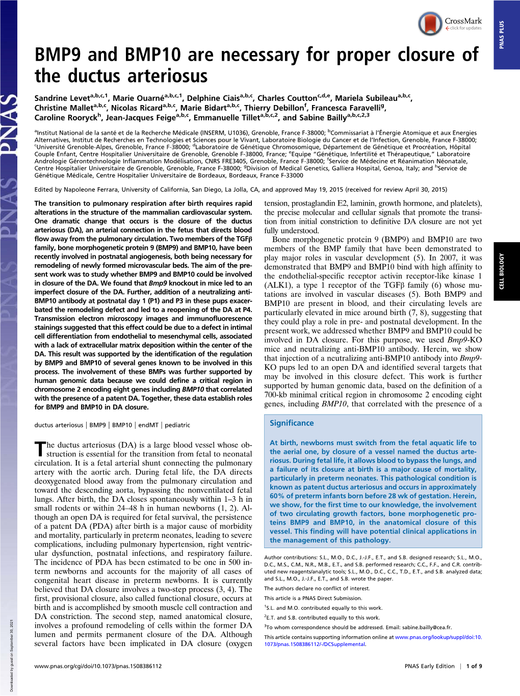 BMP9 and BMP10 Are Necessary for Proper Closure of the Ductus