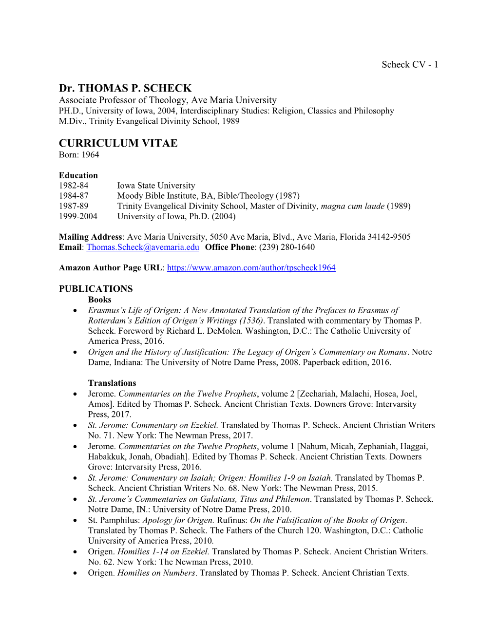 Dr. THOMAS P. SCHECK CURRICULUM VITAE