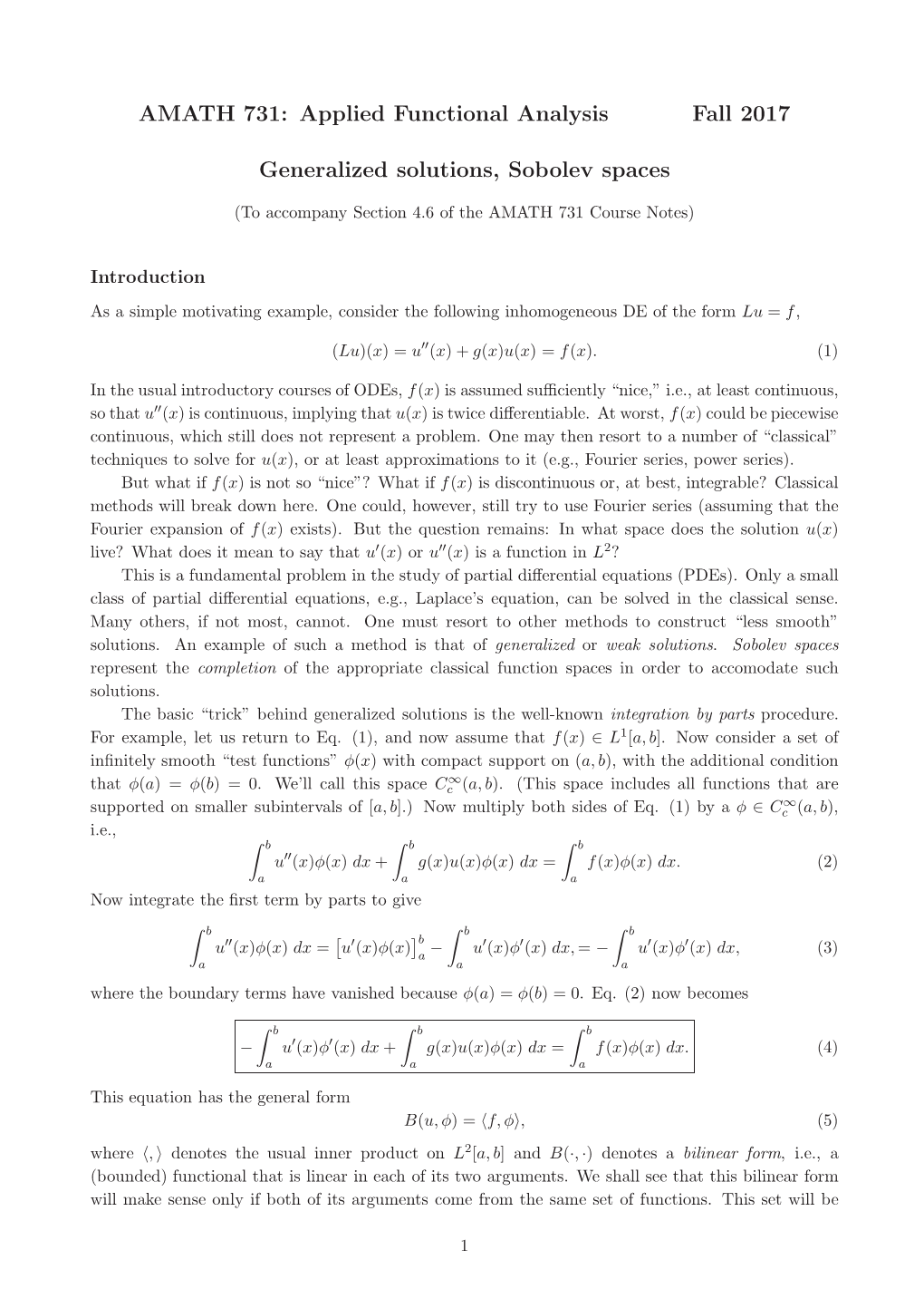 Generalized Solutions, Sobolev Spaces (2017)