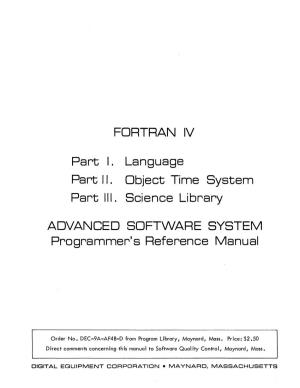 Part I. Part II. FORTRAN IV Language Object Time System Part III. Science
