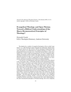 Evangelical Theology and Open Theism: Toward a Biblical Understanding of the Macro Hermeneutical Principles of Theology?
