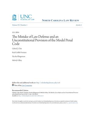 The Mistake of Law Defense and an Unconstitutional Provision of the Model Penal Code, 93 N.C