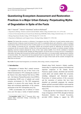 Questioning Ecosystem Assessment and Restoration Practices in a Major Urban Estuary: Perpetuating Myths of Degradation in Spite of the Facts