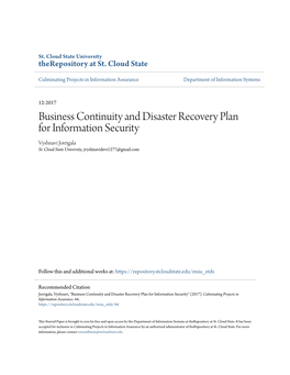 Business Continuity and Disaster Recovery Plan for Information Security Vyshnavi Jorrigala St