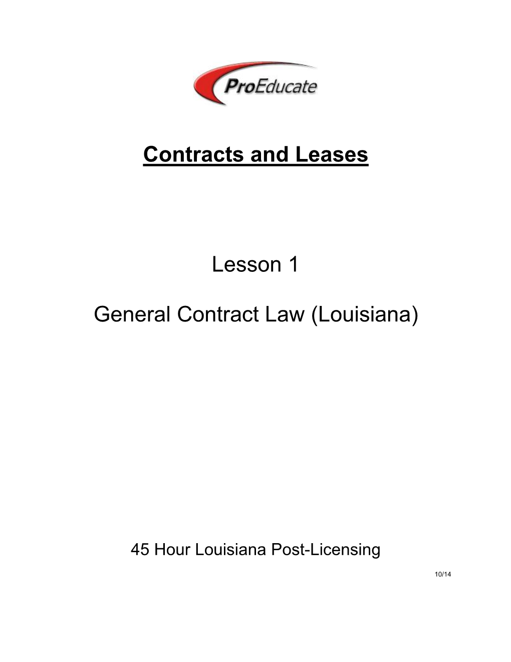 Contracts and Leases Lesson 1 General Contract Law (Louisiana)