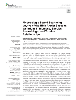 Mesopelagic Sound Scattering Layers of the High Arctic: Seasonal Variations in Biomass, Species Assemblage, and Trophic Relationships