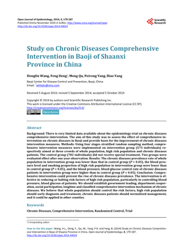Study on Chronic Diseases Comprehensive Intervention in Baoji of Shaanxi Province in China