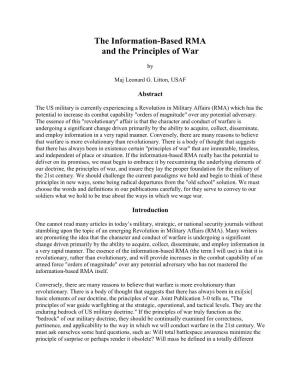 The Information-Based RMA and the Principles of War