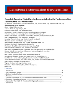 Executing Estate Planning Documents During the Pandemic and the Slow Return to the “New Normal” By: Martin M