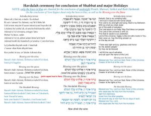 Havdalah Ceremony for Conclusion of Shabbat and Major Holidays