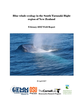 Blue Whale Ecology in the South Taranaki Bight Region of New Zealand