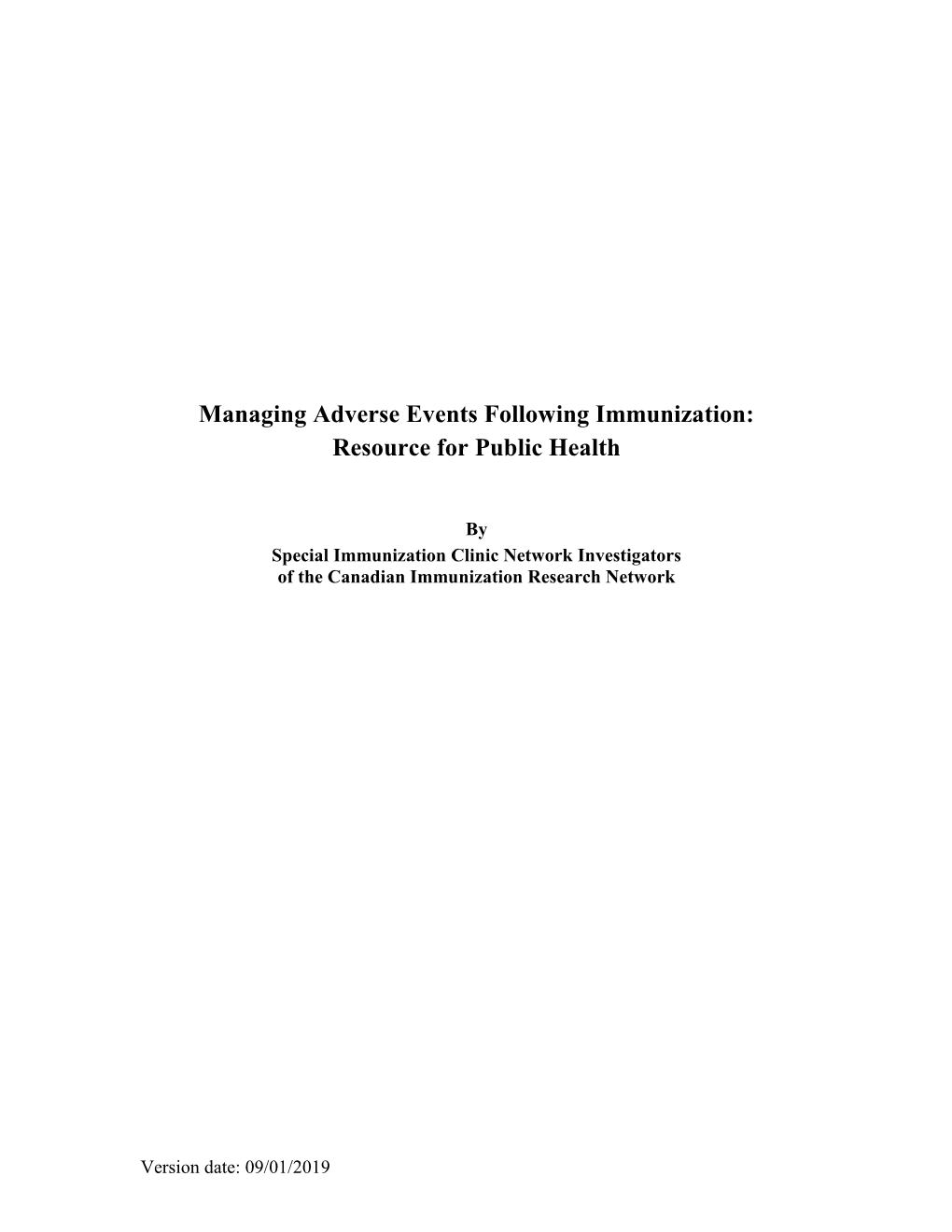 Managing Adverse Events Following Immunization: Resource for Public Health