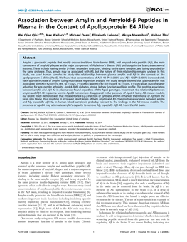 Association Between Amylin and Amyloid-B Peptides in Plasma in the Context of Apolipoprotein E4 Allele